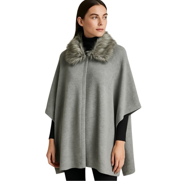 Anthropologie Luii Gray Knit Cape Poncho With Removable Collar Size XL - Picture 1 of 9